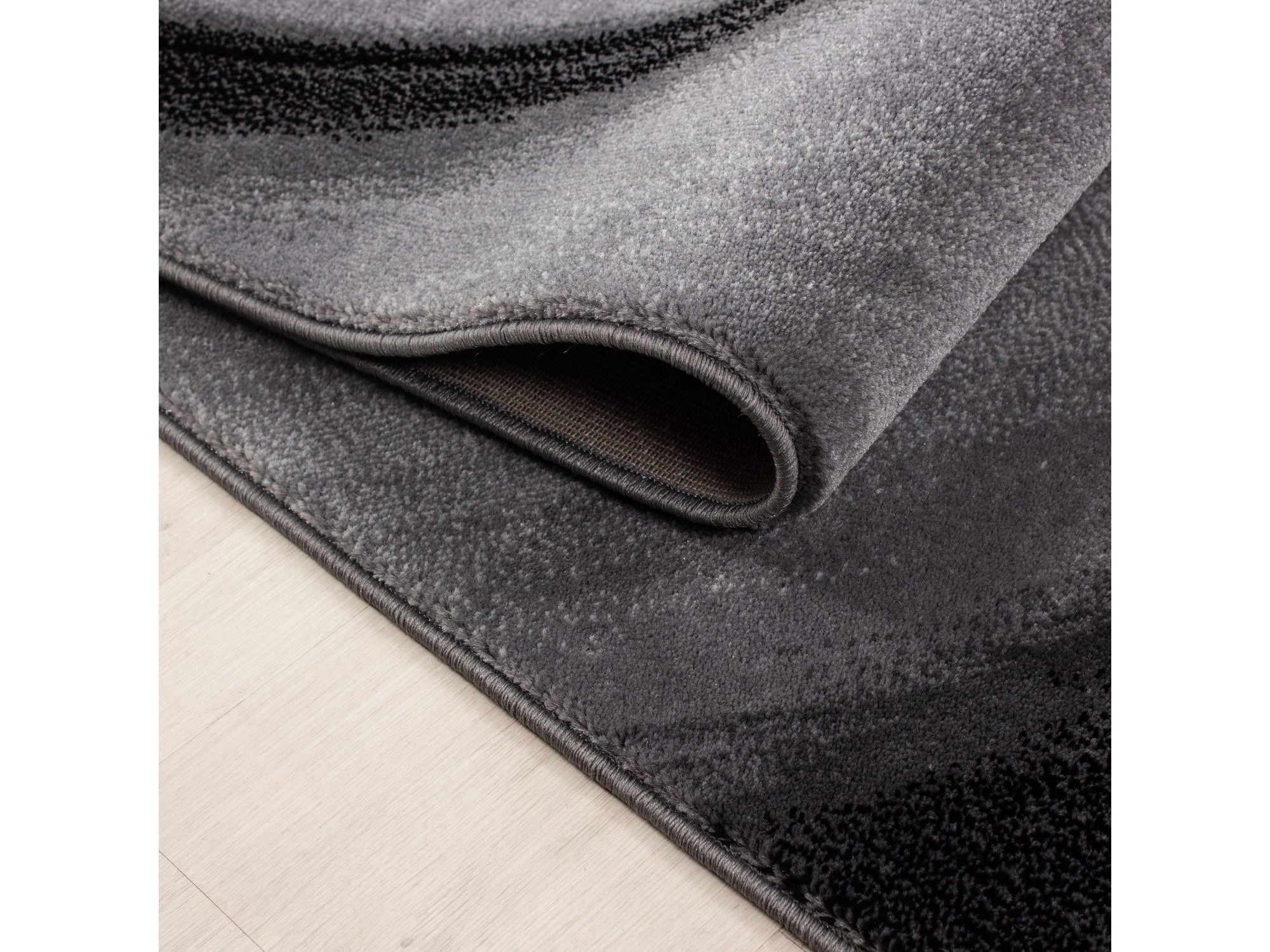 Moderner Designer Wohnzimmer Teppich Wellendesign Miami 6630 Schwarz-Grau