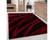 Moderner Designer Wohnzimmer Teppich Wellendesign Miami 6630 Rot-Schwarz