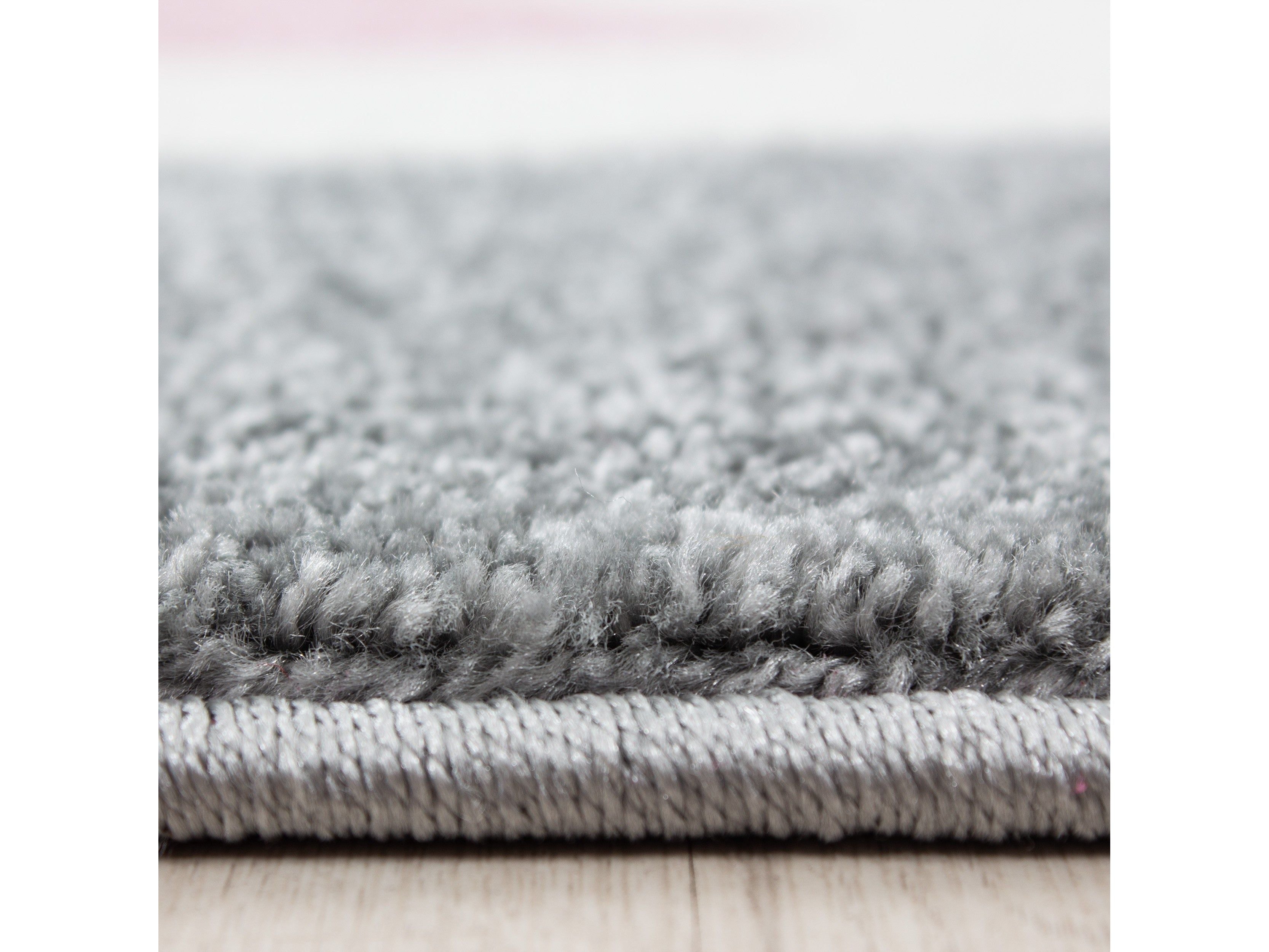 Kinderteppich Kinderzimmer Teppich Katze Sternmotiv Grau-Weiß-Pink