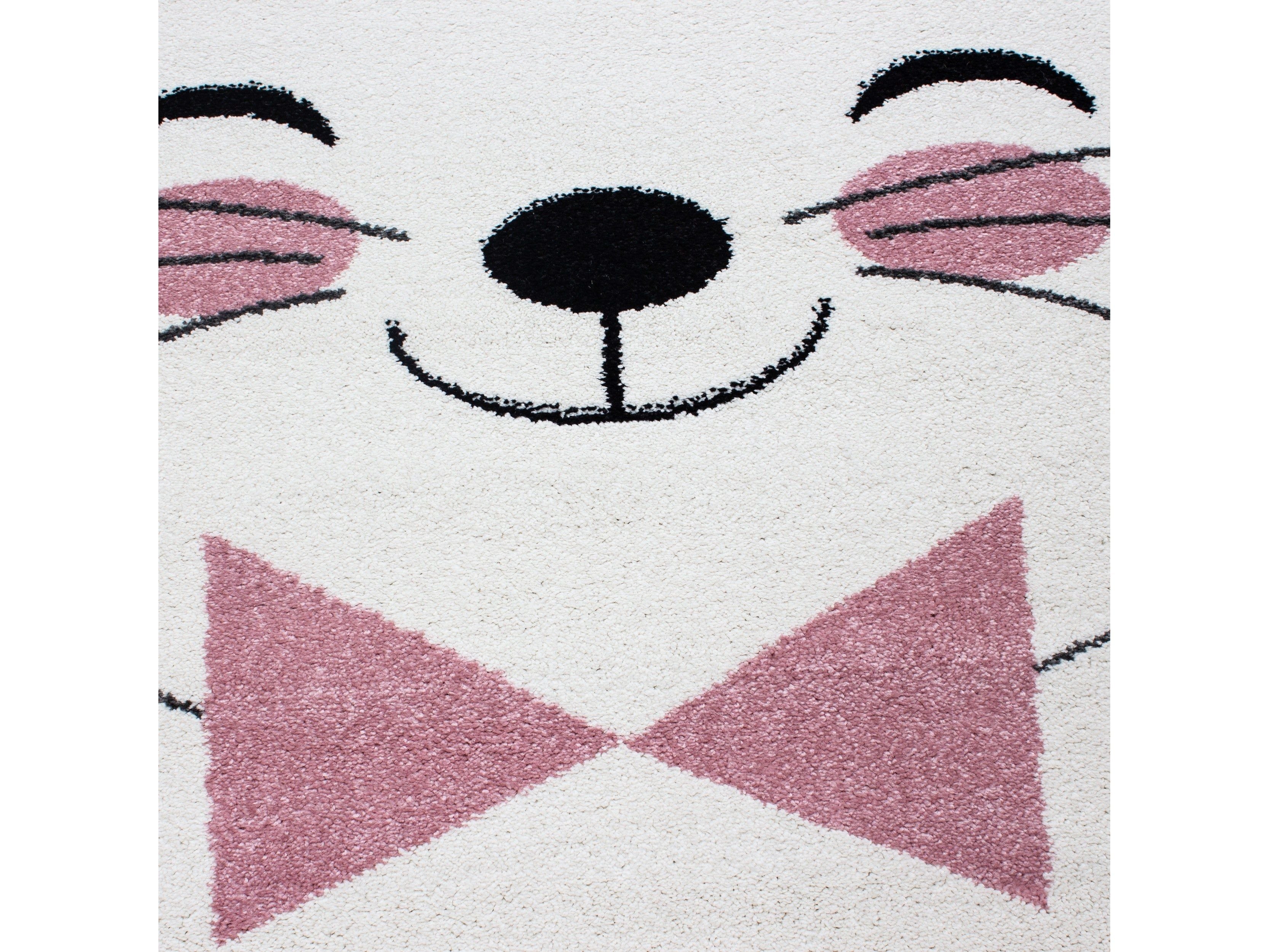 Kinderteppich Kinderzimmer Teppich Katze Sternmotiv Grau-Weiß-Pink