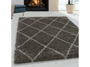 Wohnzimmerteppich Design Hochflor Teppich Muster Raute Flor Weich Farbe Taupe