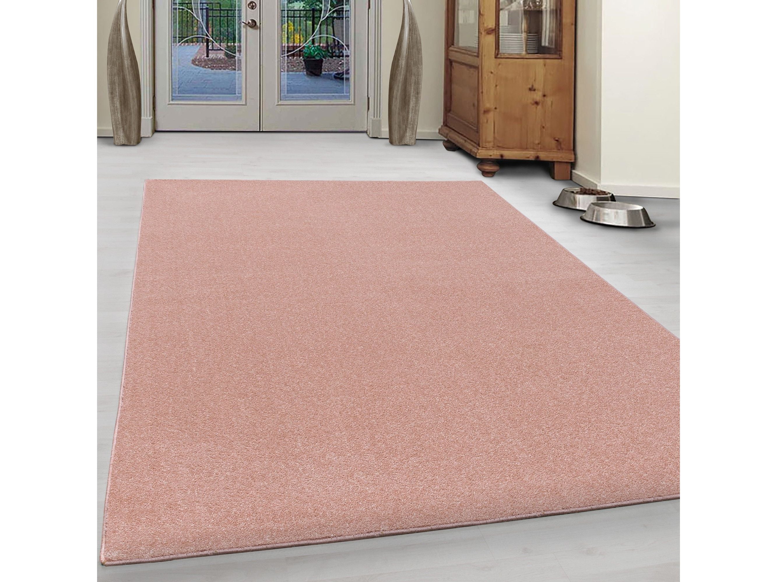 Kurzflor Gabbeh Optik Wohnzimmerteppich Flachflor Teppich Einfarbig Rose