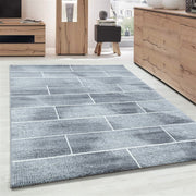 Designer Teppich Modern Kurzflor Steinwand Optik Stein Mauer Grau Weiß