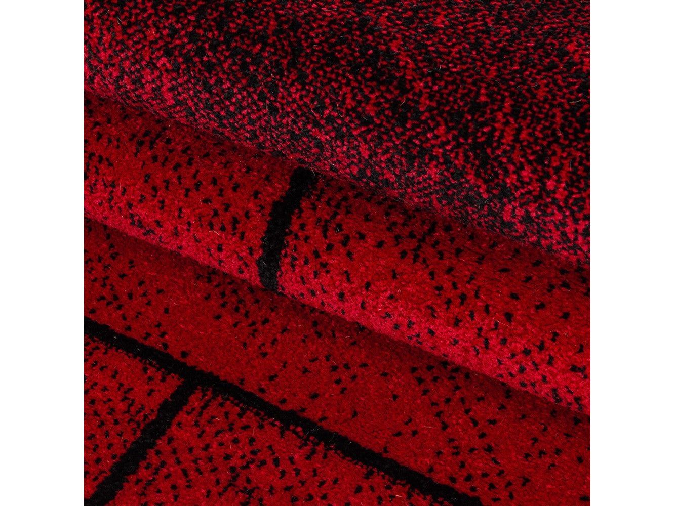 سجادة مصممة بتصميم حديث قصير الوبر، مظهر جدار حجري، حجري، أسود وأحمر