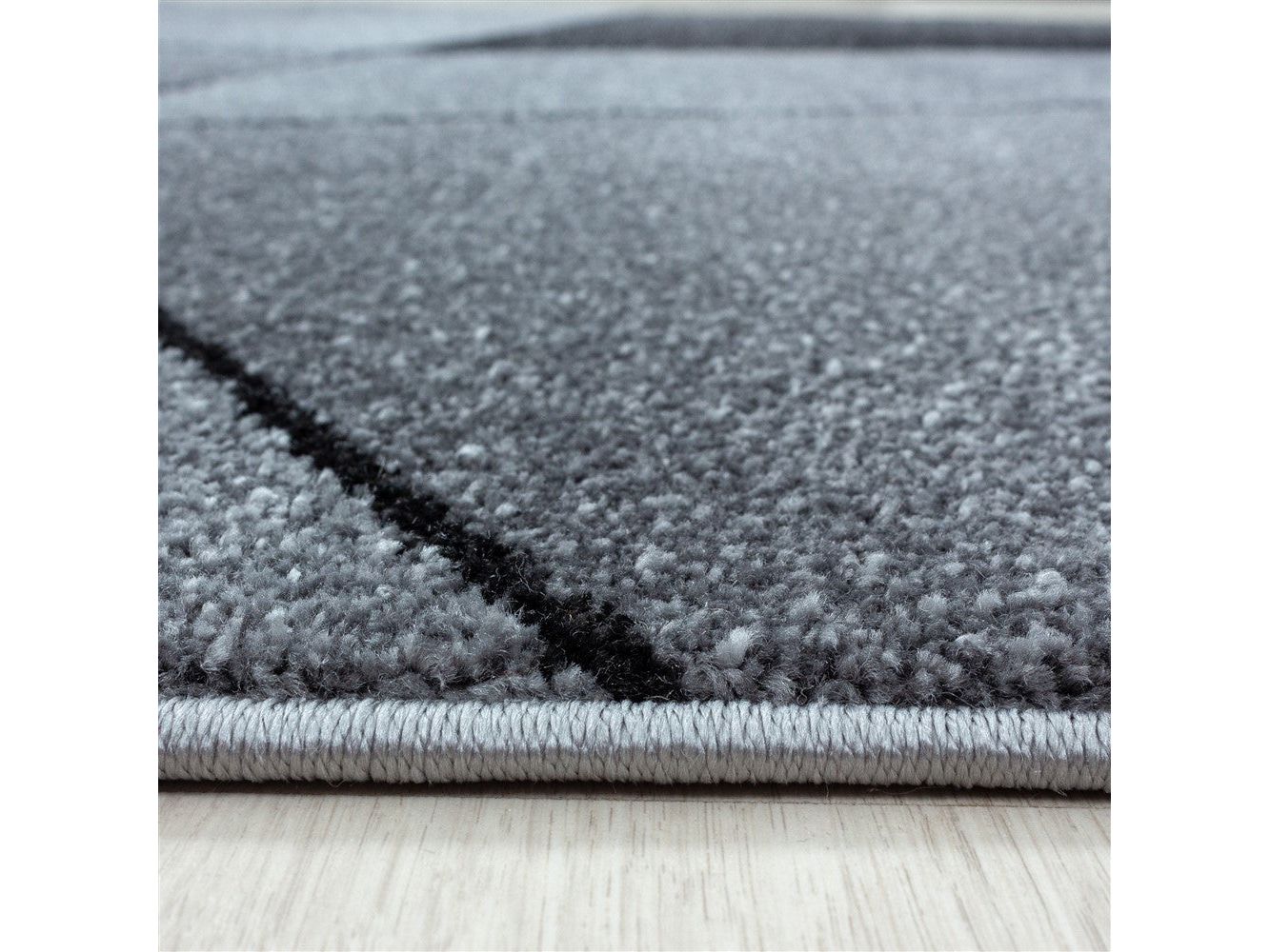 Teppich Modern Designer Kurzflor Geometrisches Design Schwarz Grau