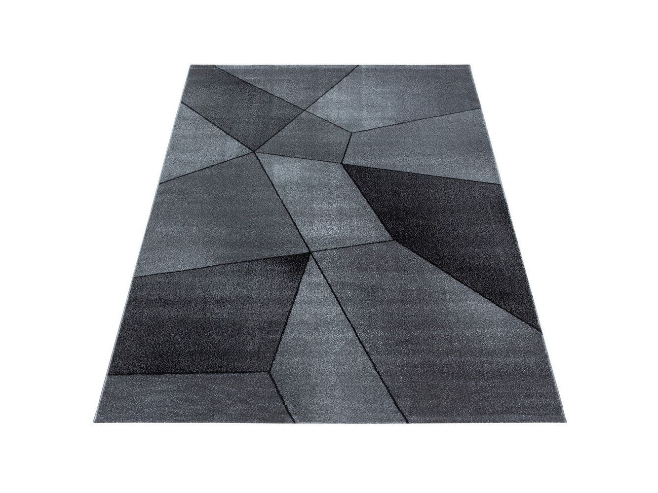 Teppich Modern Designer Kurzflor Geometrisches Design Schwarz Grau