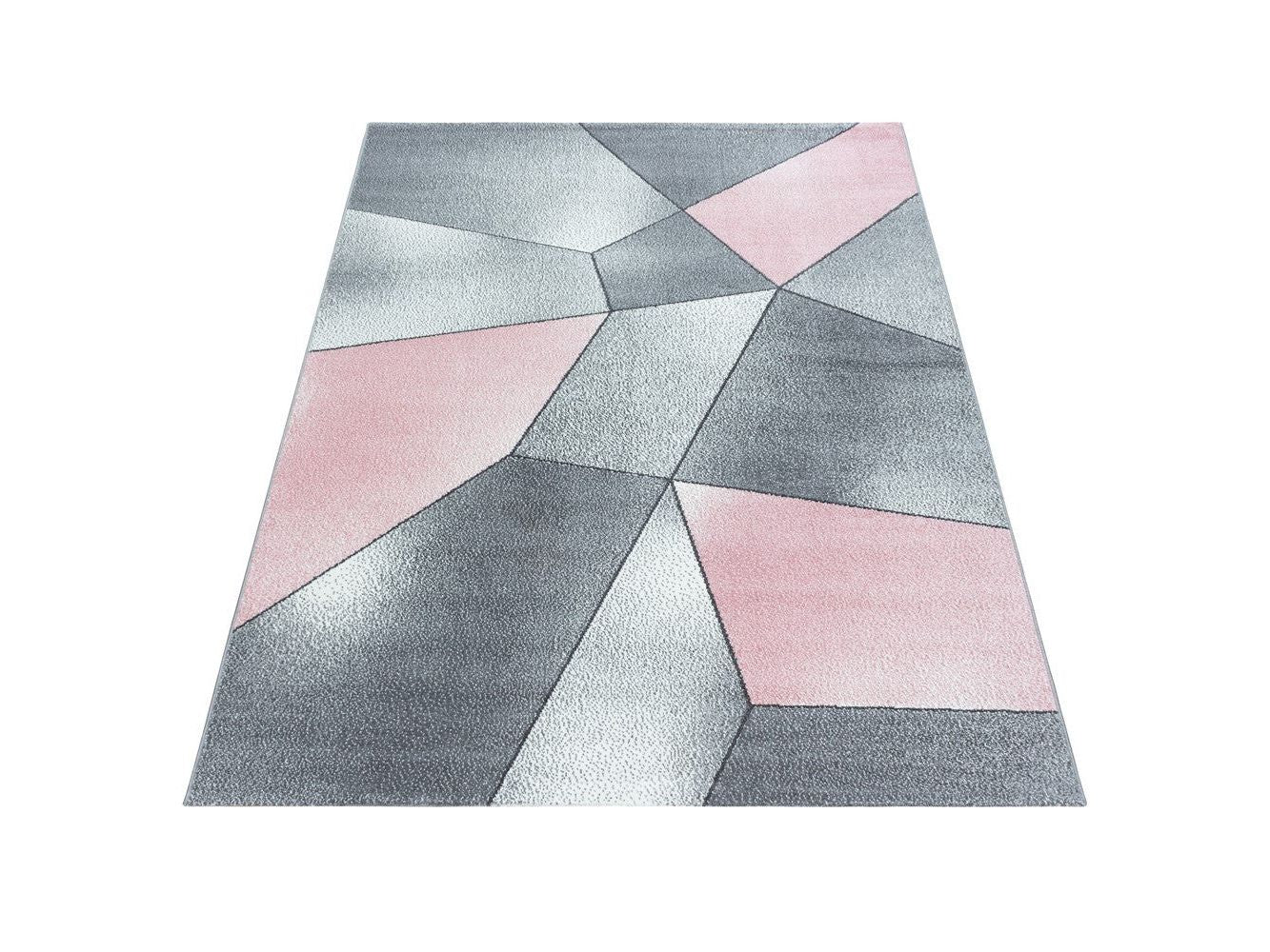 Teppich Modern Designer Kurzflor Geometrisches Design Grau Pink Weiß