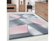 Teppich Modern Designer Kurzflor Geometrisches Design Grau Pink Weiß