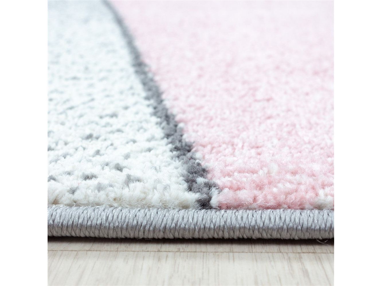 Teppich Modern Designer Kurzflor Geometrisches Design Grau Pink Weiß