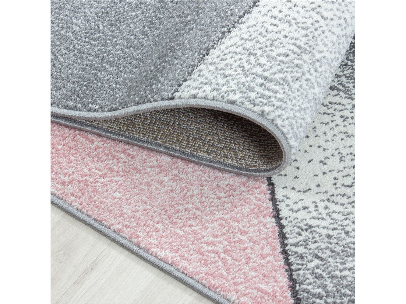 Teppich Modern Designer Kurzflor Geometrisches Design Grau Pink Weiß