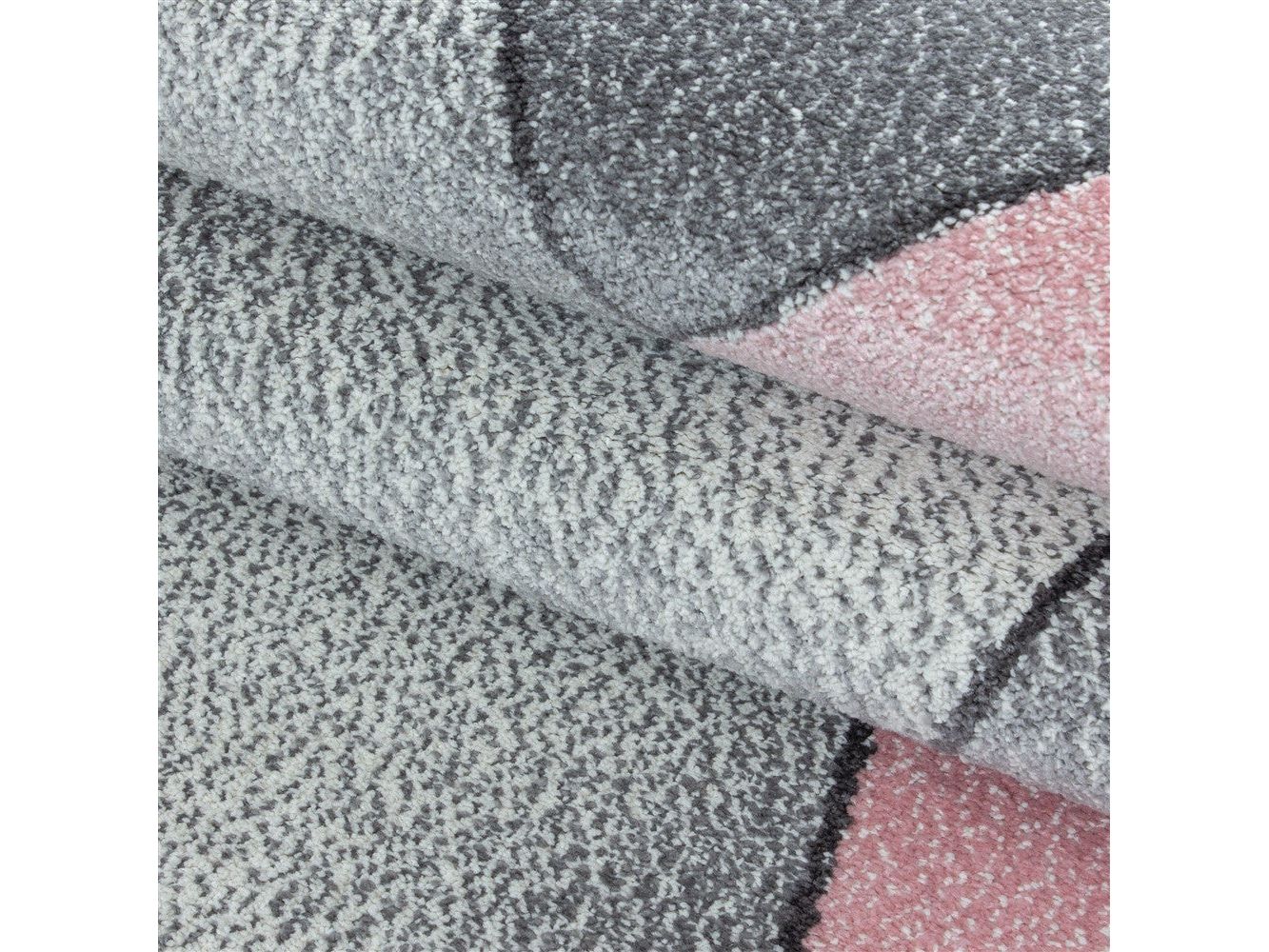 Teppich Modern Designer Kurzflor Geometrisches Design Grau Pink Weiß