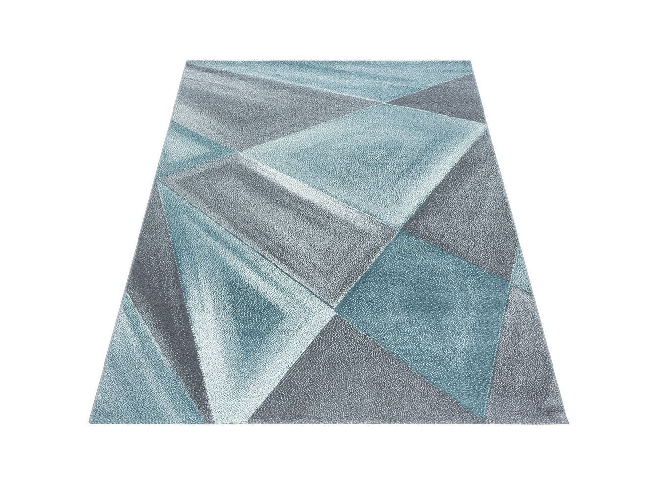 Teppich Modern Designer Geometrische Muster Kurzflor Grau Blau Weiß Meliert