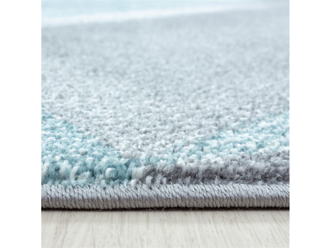 Teppich Modern Designer Geometrische Muster Kurzflor Grau Blau Weiß Meliert