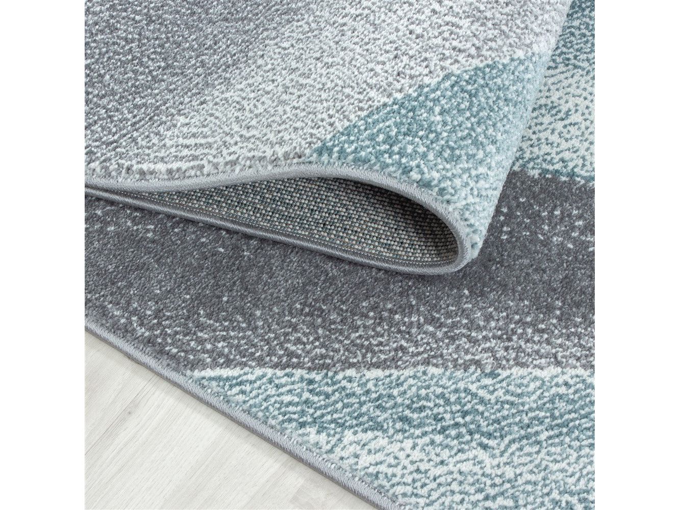 Teppich Modern Designer Geometrische Muster Kurzflor Grau Blau Weiß Meliert
