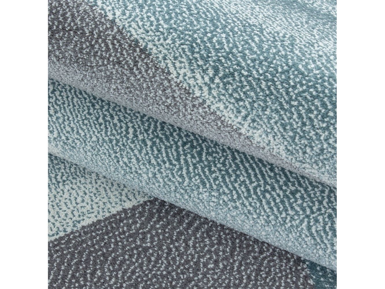 Teppich Modern Designer Geometrische Muster Kurzflor Grau Blau Weiß Meliert