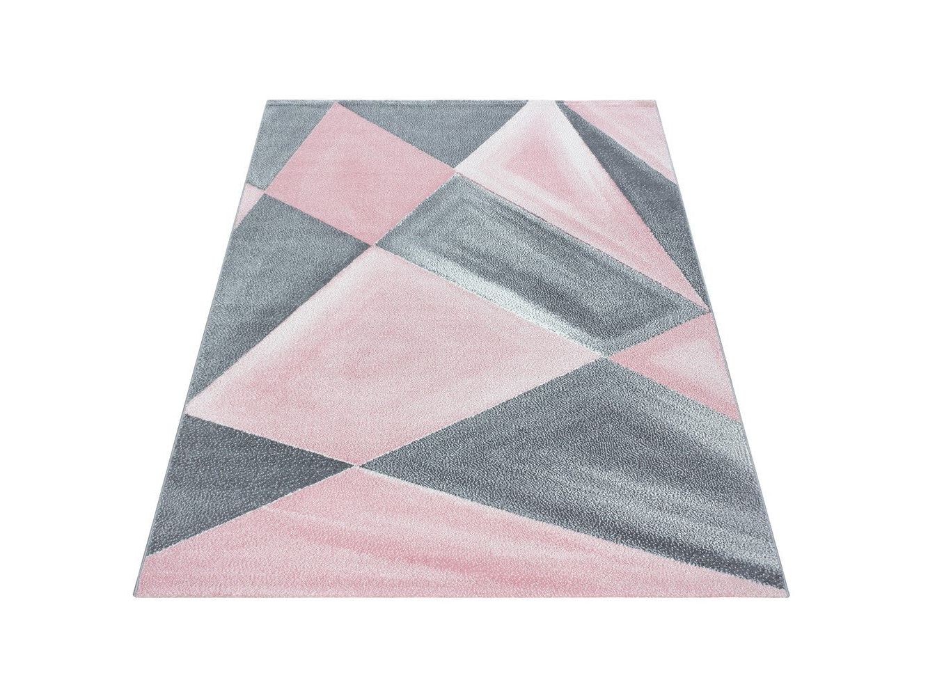 Teppich Modern Designer Geometrische Muster Kurzflor Grau Pink Weiß Meliert