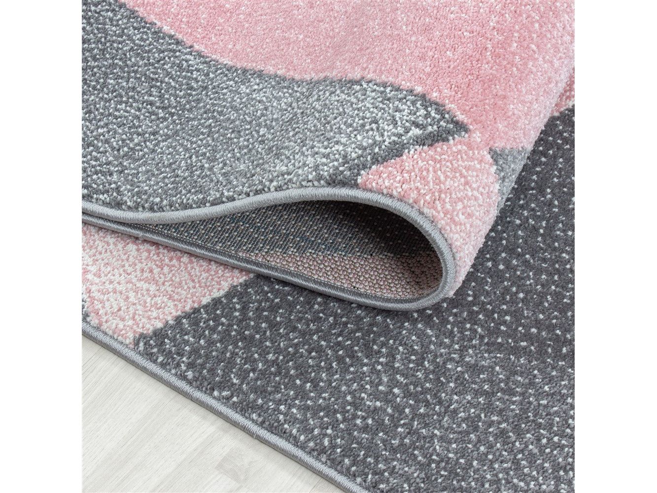 Teppich Modern Designer Geometrische Muster Kurzflor Grau Pink Weiß Meliert