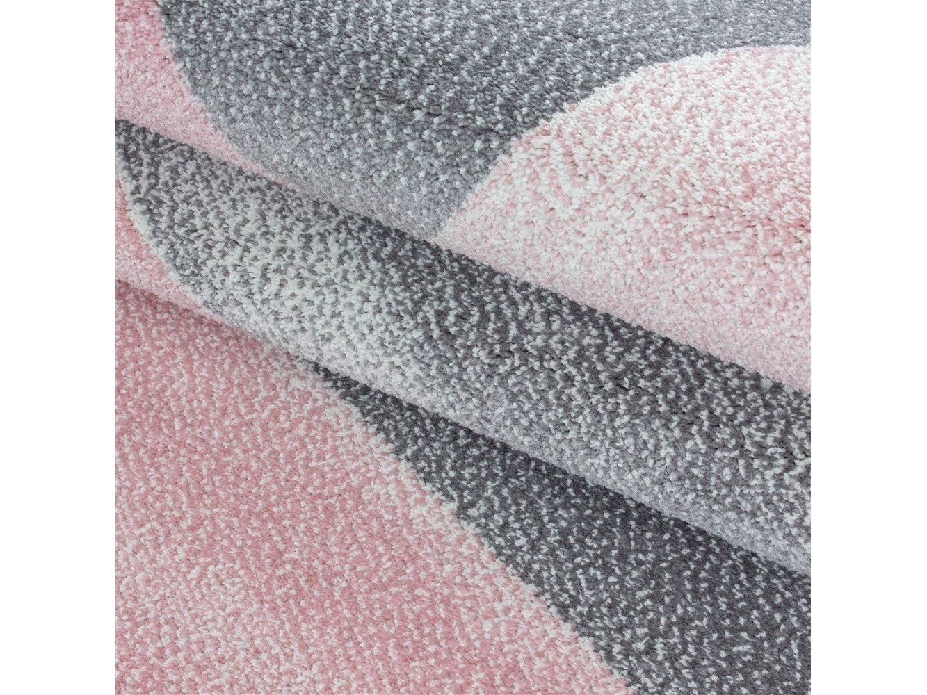 Teppich Modern Designer Geometrische Muster Kurzflor Grau Pink Weiß Meliert