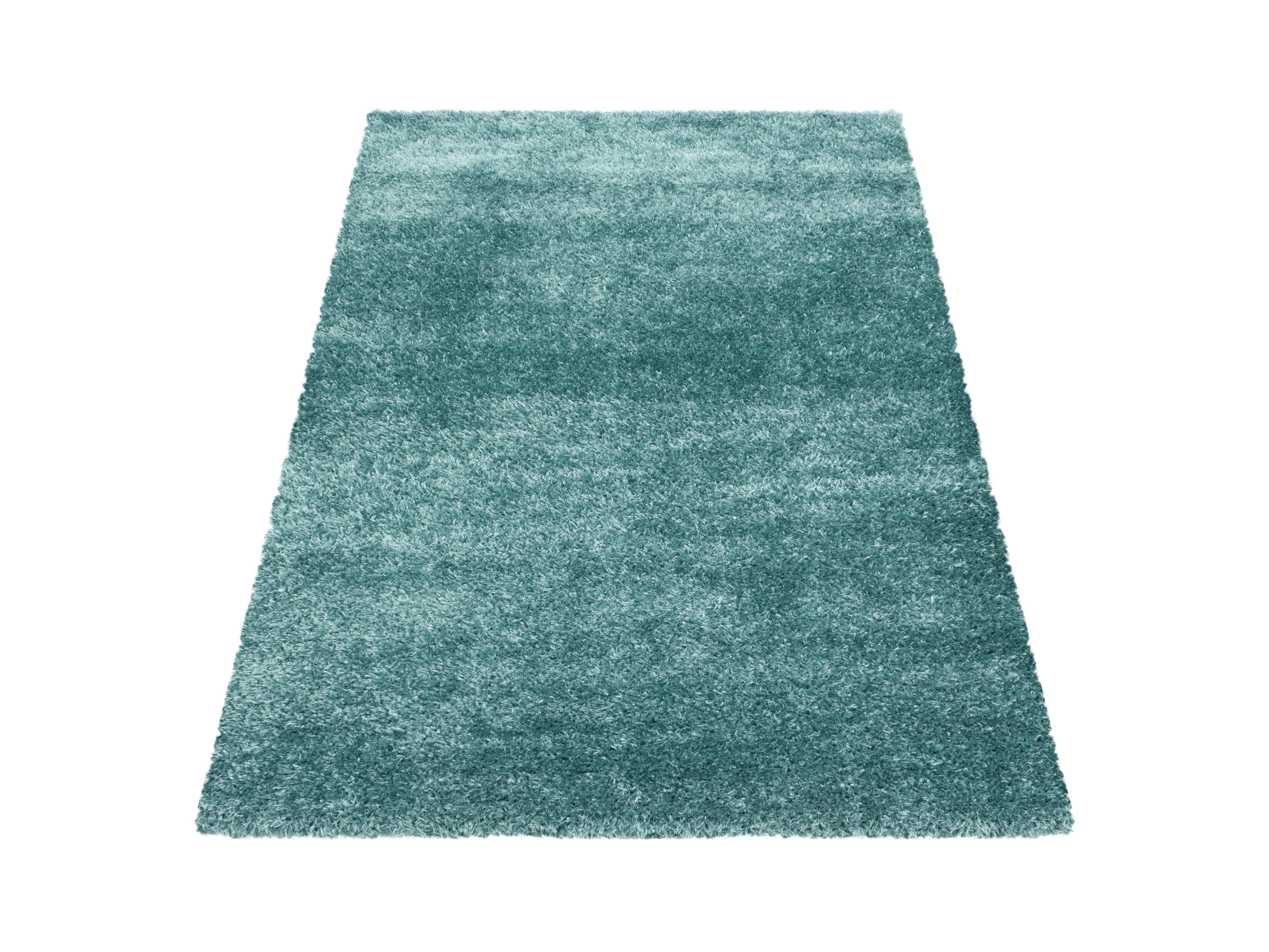 Shaggy Wohnzimmer Hochflor Teppich Glanz Garn Einfarbig Aqua Blau