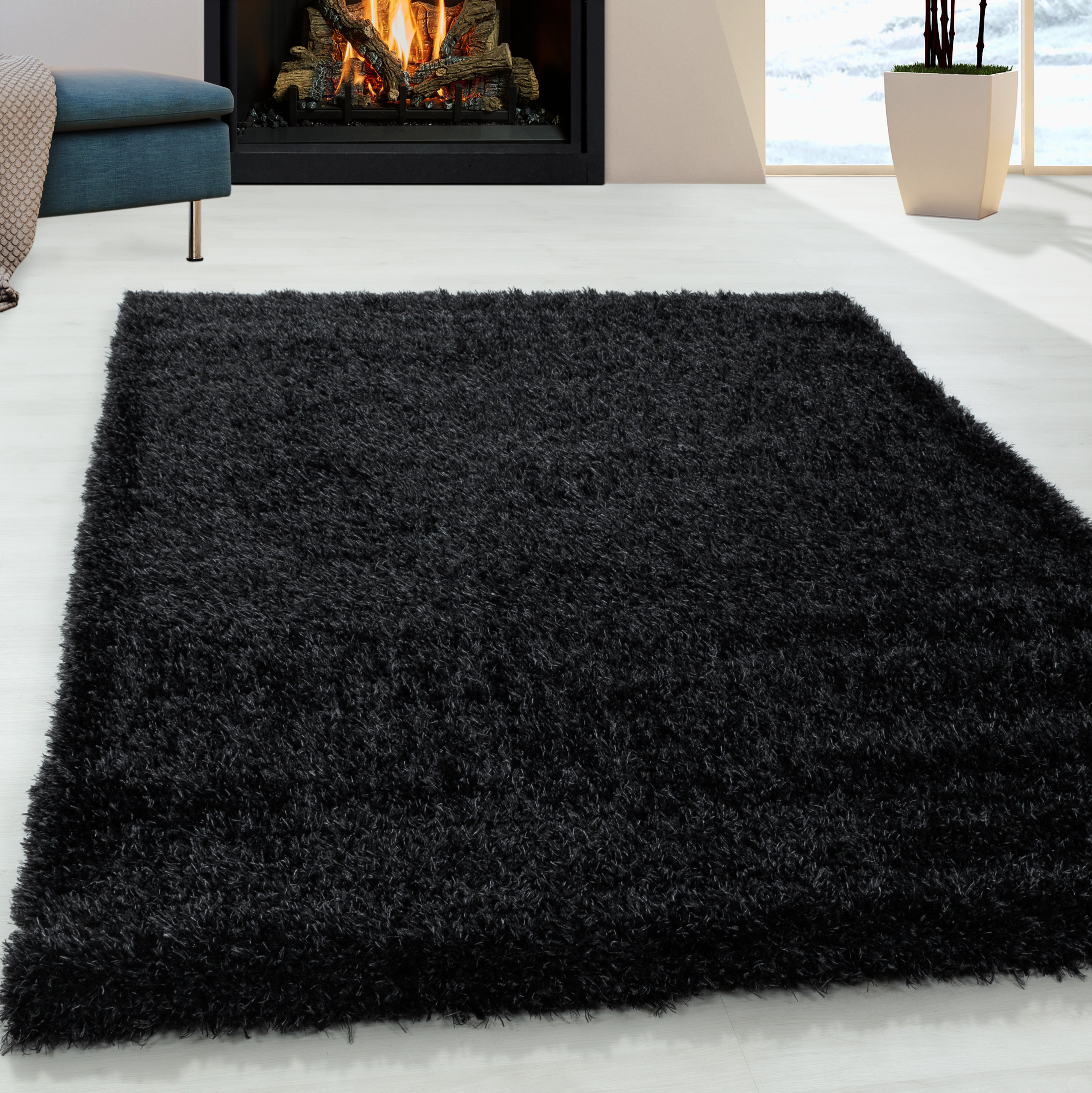 Shaggy living room high-pile rug, glossy yarn, solid color rose