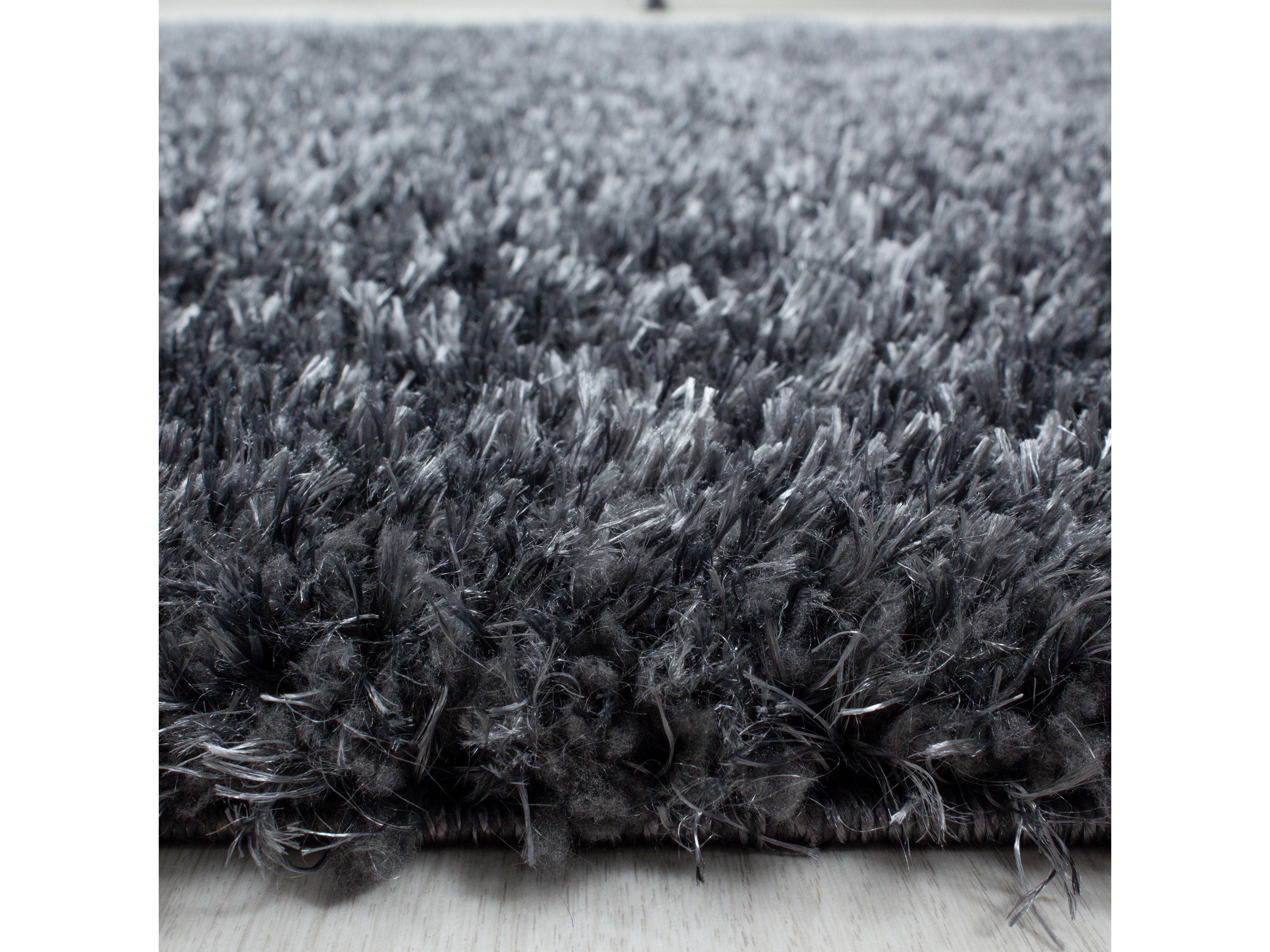 Shaggy Wohnzimmer Hochflor Teppich Glanz Garn Einfarbig Grau