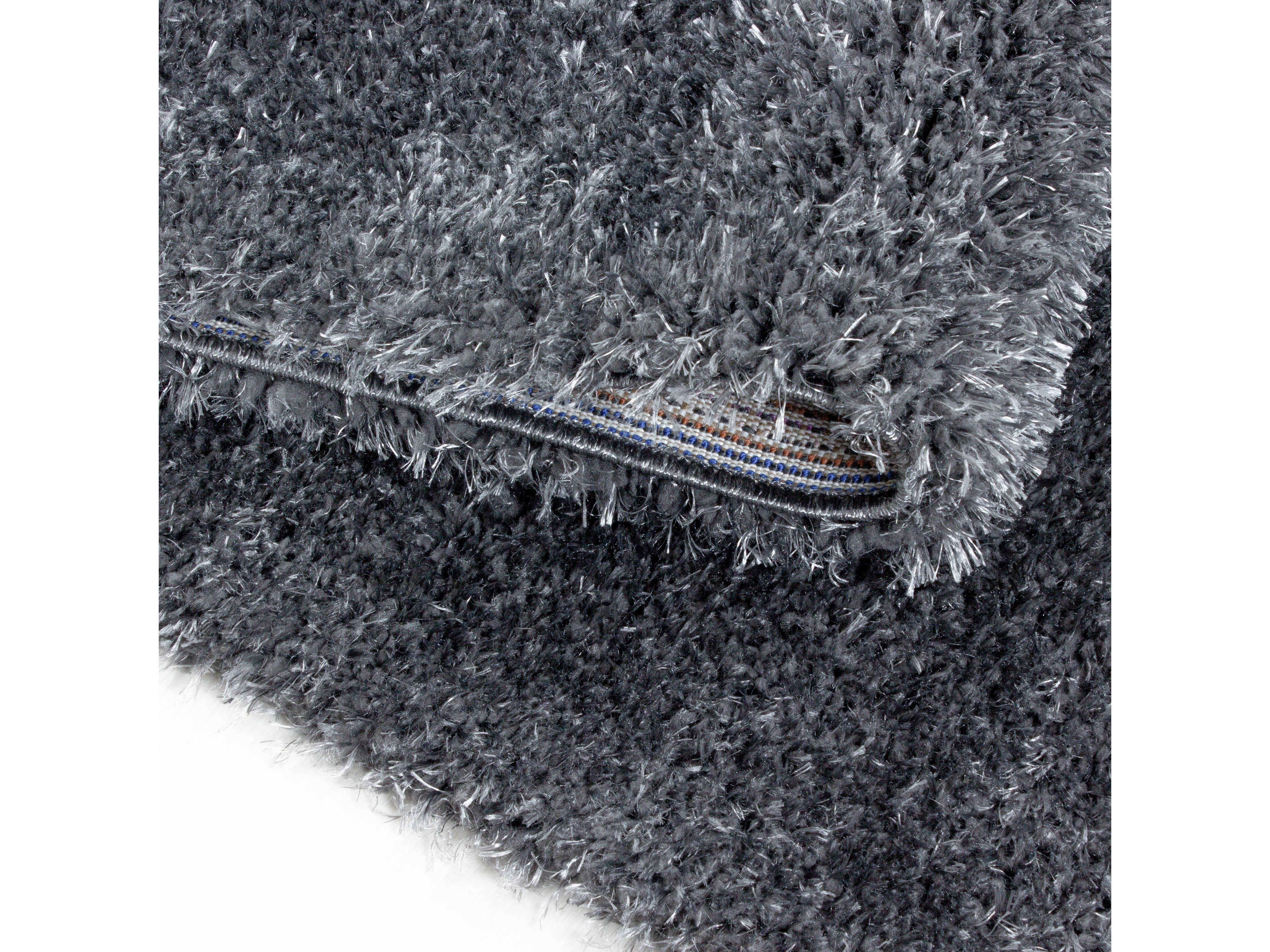 Shaggy Wohnzimmer Hochflor Teppich Glanz Garn Einfarbig Grau