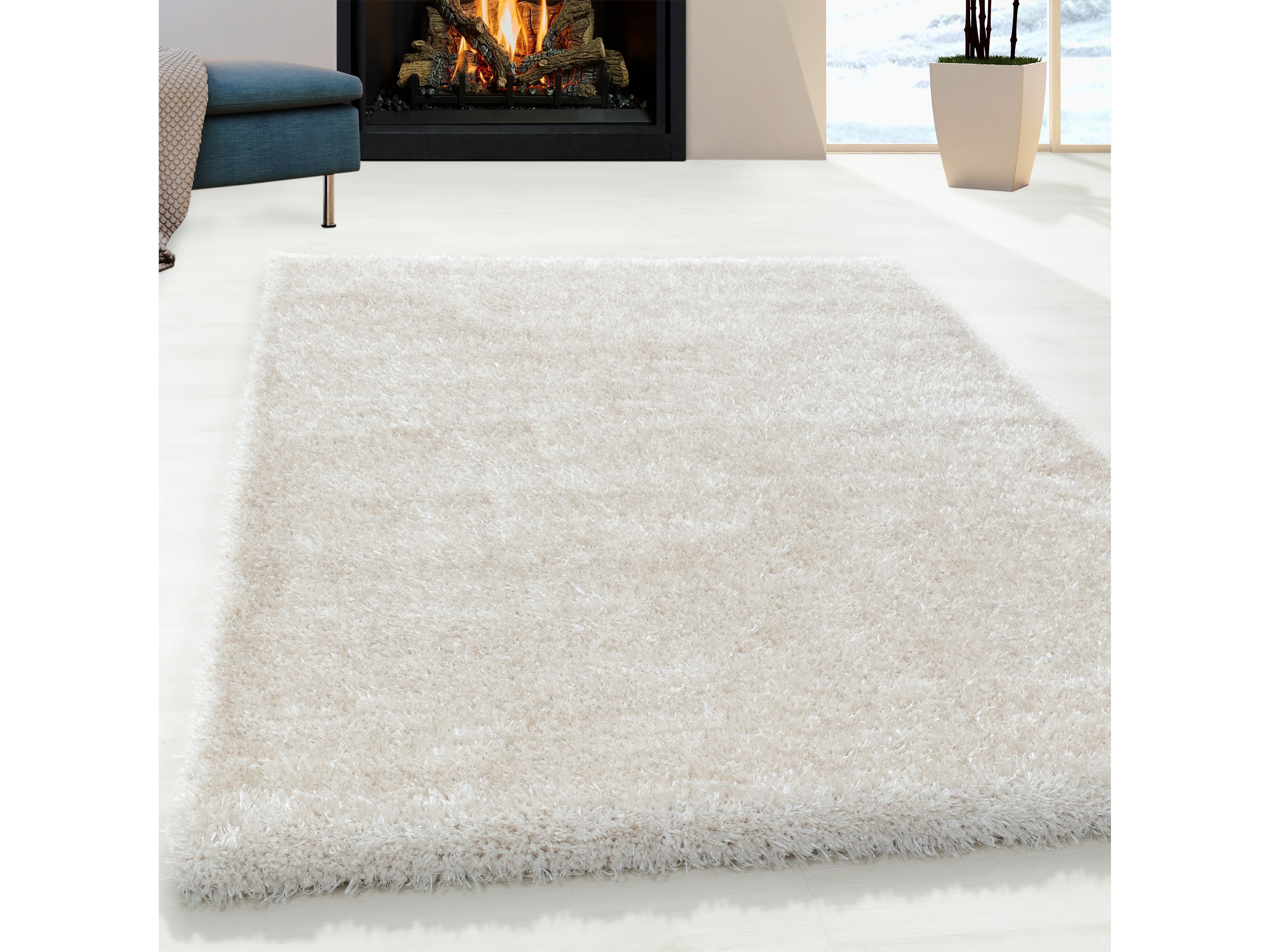Shaggy Wohnzimmer Hochflor Teppich Glanz Garn Einfarbig Natur