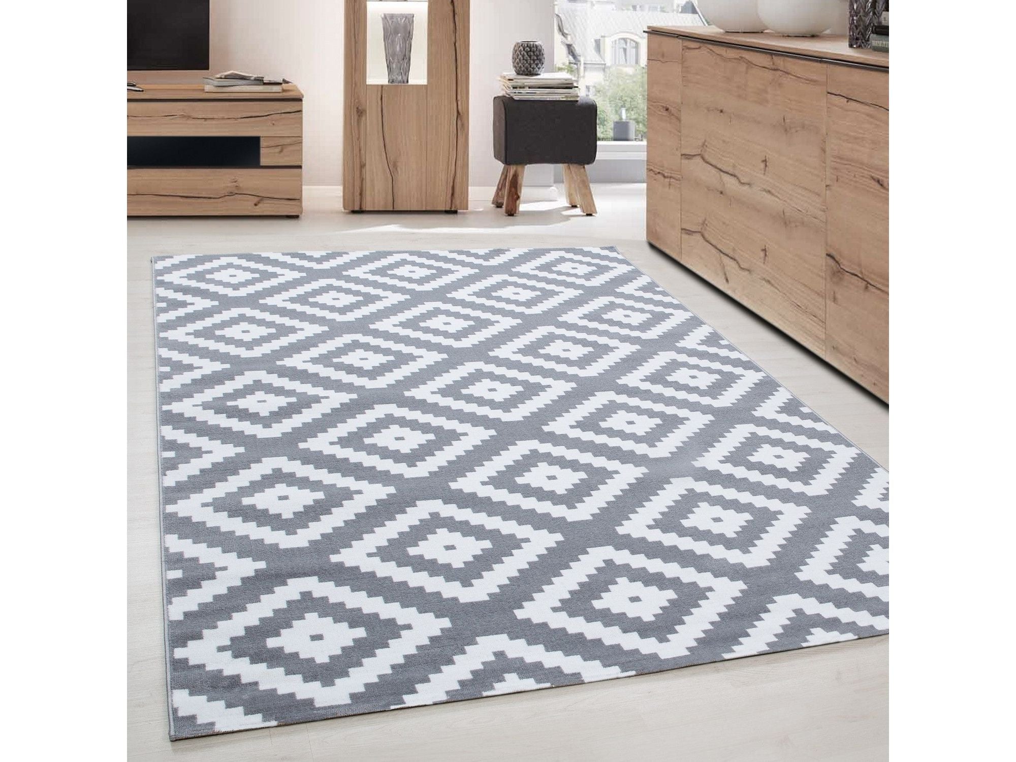 Moderner Wohnzimmer Elegance designer Teppich Kurzflor Grau Weiss