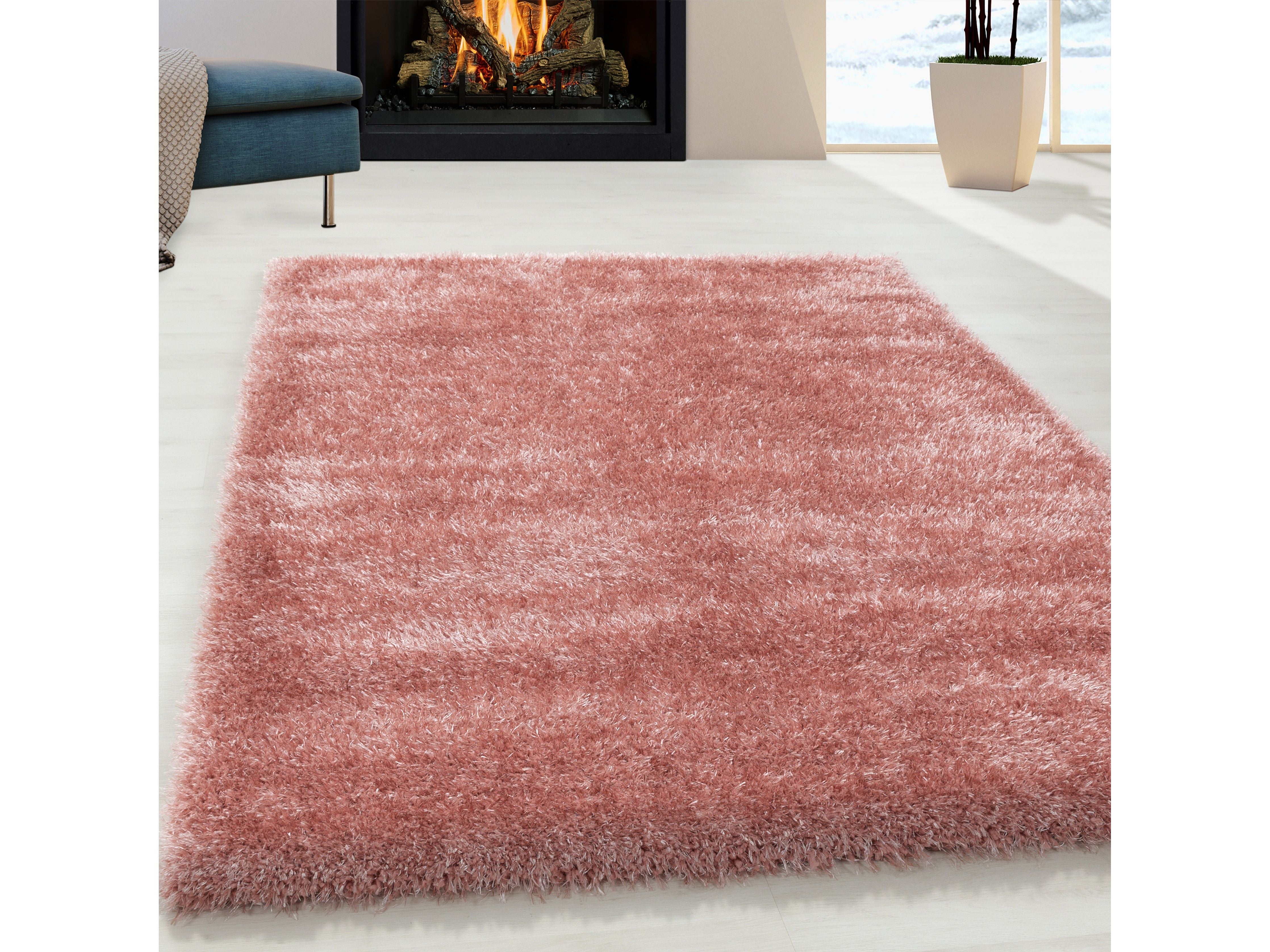 Shaggy Wohnzimmer Hochflor Teppich Glanz Garn Einfarbig Rose