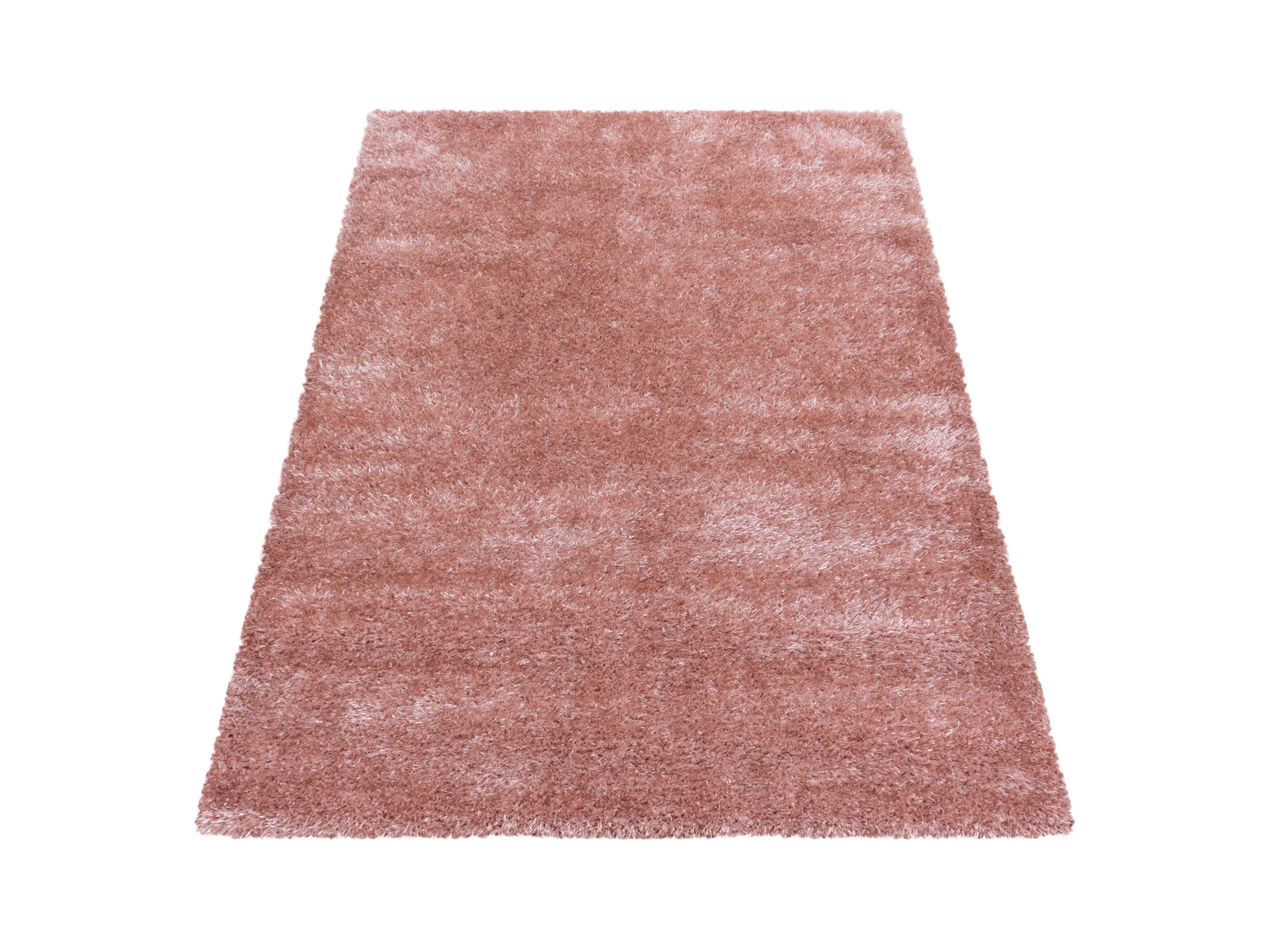 Shaggy Wohnzimmer Hochflor Teppich Glanz Garn Einfarbig Rose