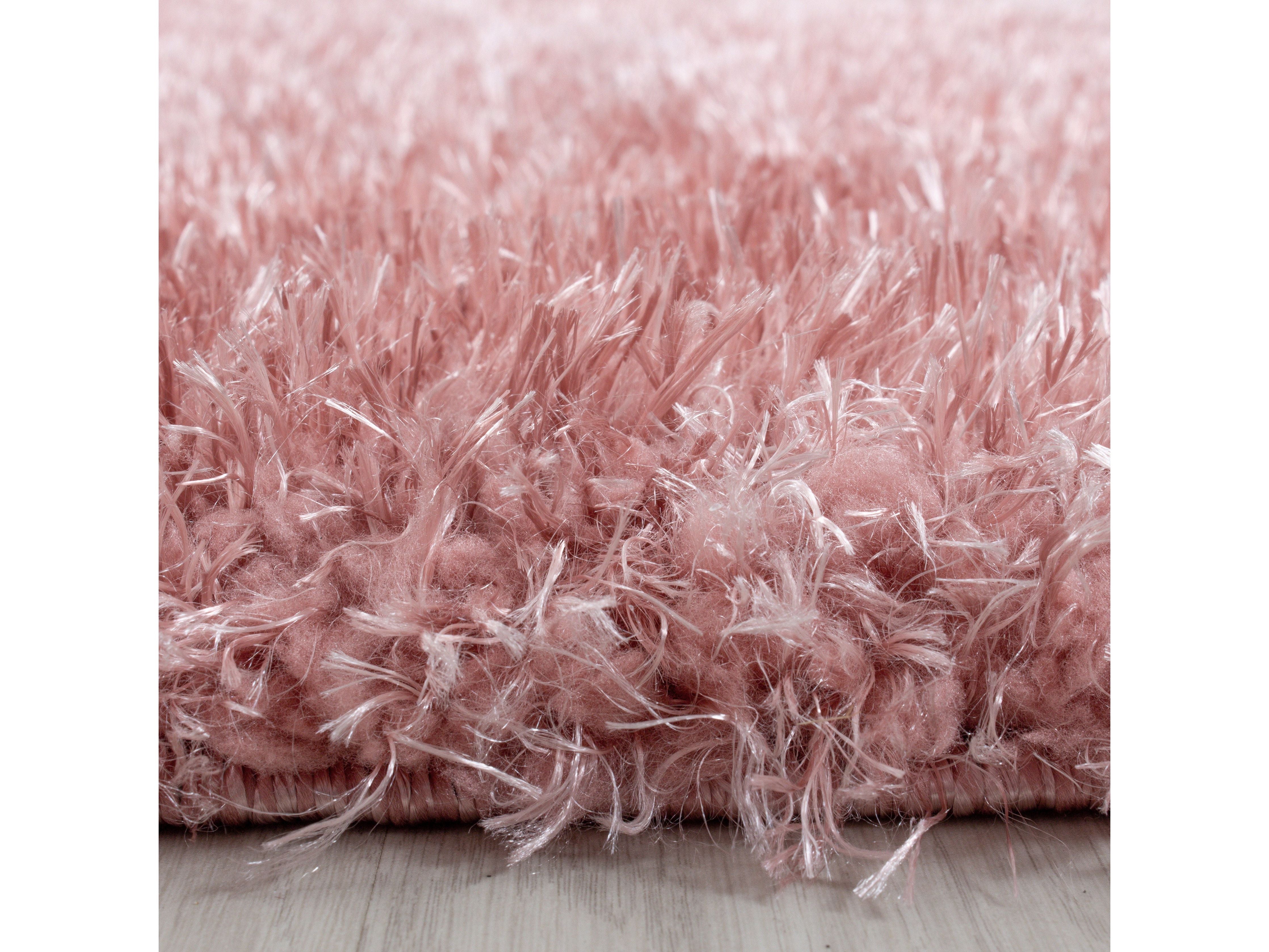 Shaggy Wohnzimmer Hochflor Teppich Glanz Garn Einfarbig Rose