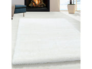 Shaggy Wohnzimmer Hochflor Teppich Glanz Garn Einfarbig Weiss