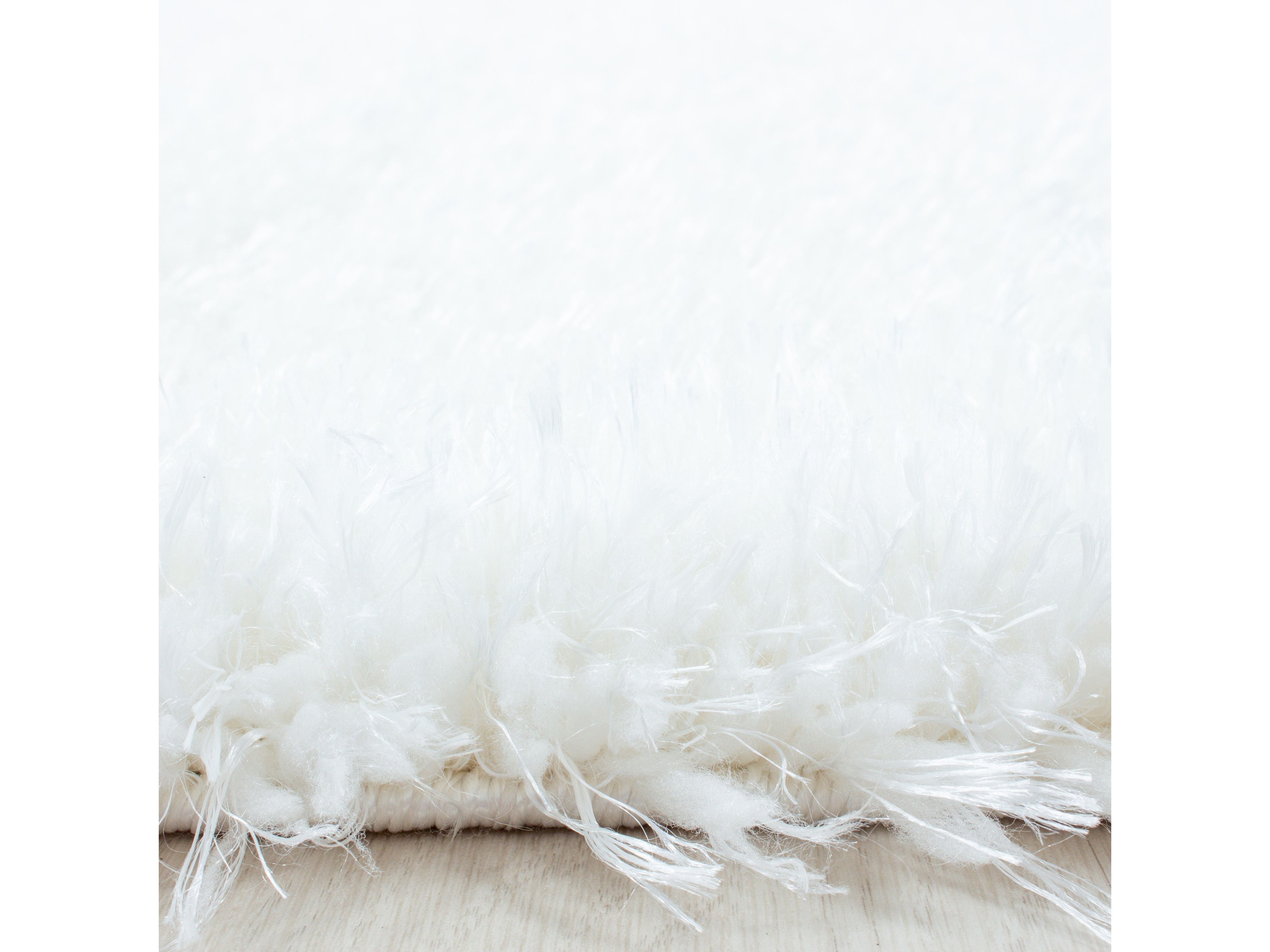 Shaggy Wohnzimmer Hochflor Teppich Glanz Garn Einfarbig Weiss