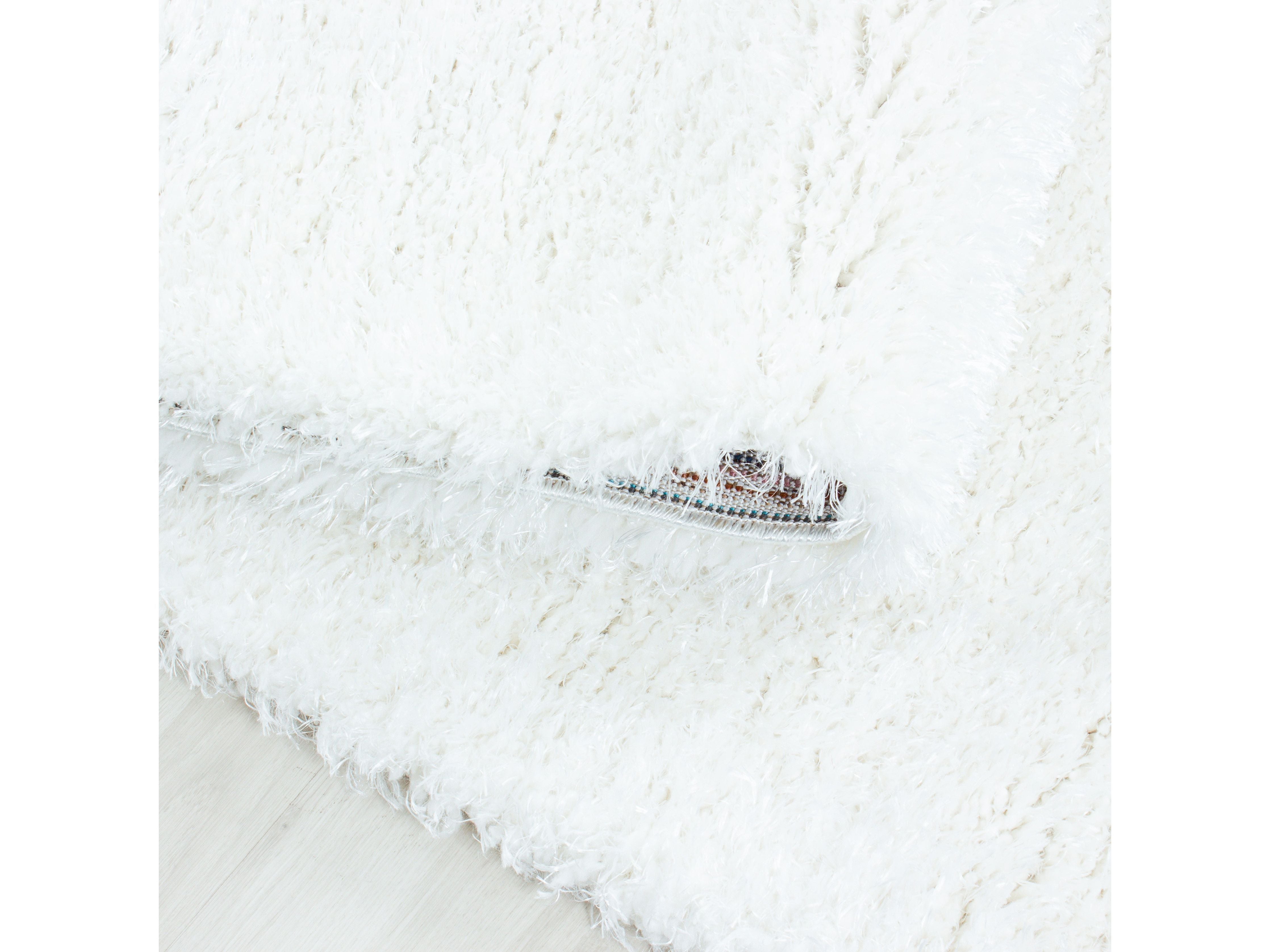 Shaggy Wohnzimmer Hochflor Teppich Glanz Garn Einfarbig Weiss