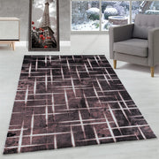 Wohnzimmerteppich Kurzflor Teppich Gitter Design Muster Soft Flor Pink