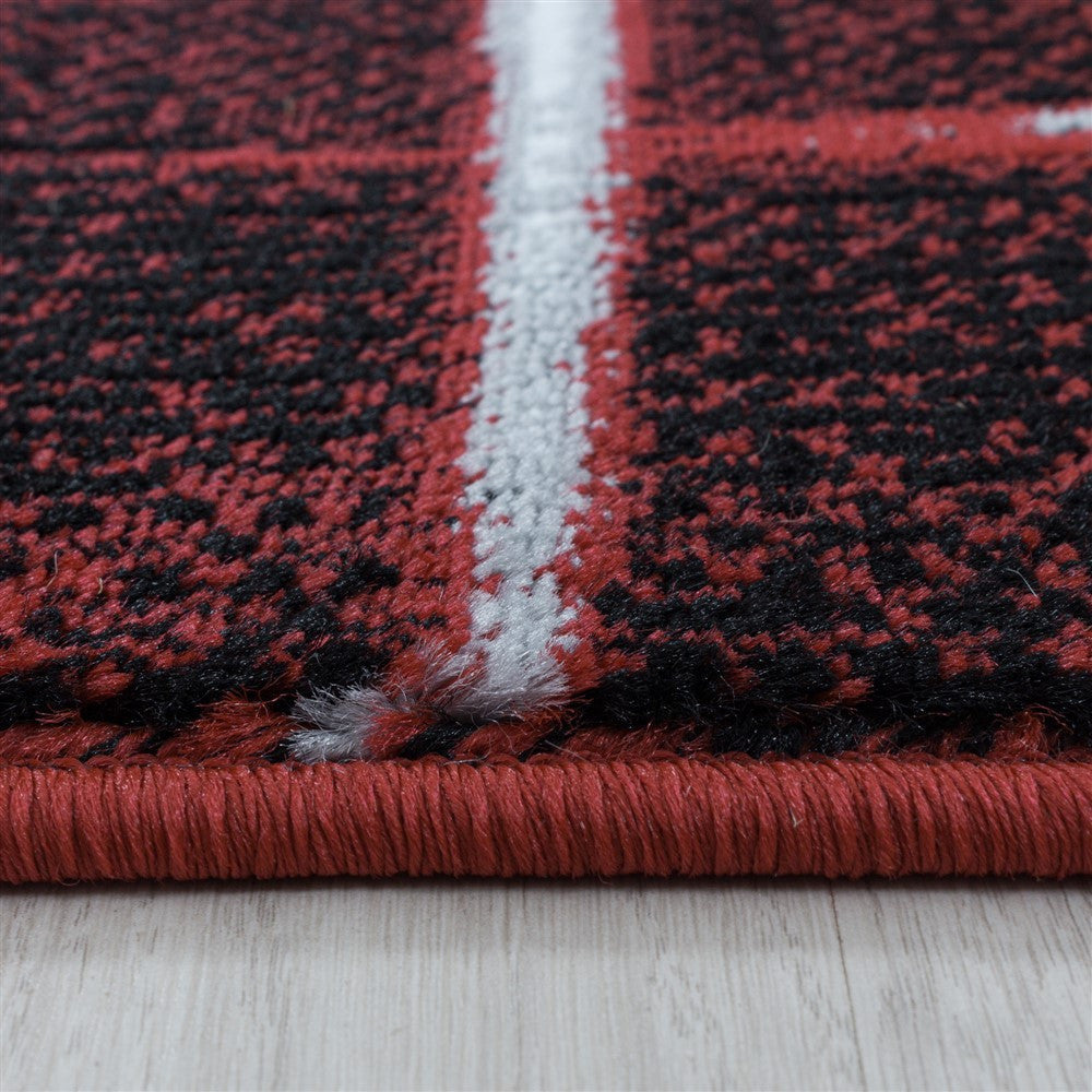 Wohnzimmerteppich Kurzflor Teppich 3-D Design Muster Dreiecke Soft Flor Rot