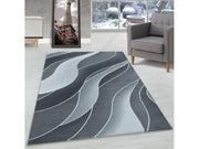 Wohnzimmerteppich Kurzflor Teppich 3-D Design Muster Wellen Soft Flor Grau