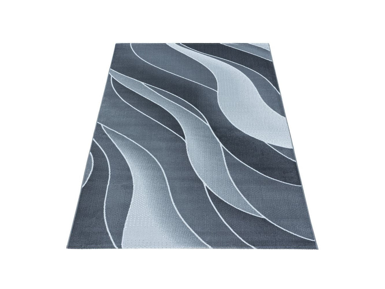 Wohnzimmerteppich Kurzflor Teppich 3-D Design Muster Wellen Soft Flor Grau