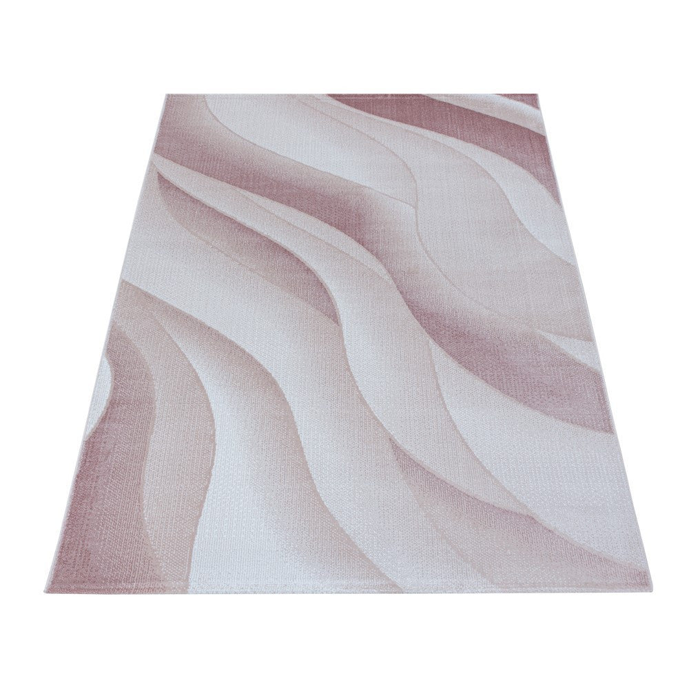 Wohnzimmerteppich Kurzflor Teppich 3-D Design Muster Wellen Soft Flor Pink