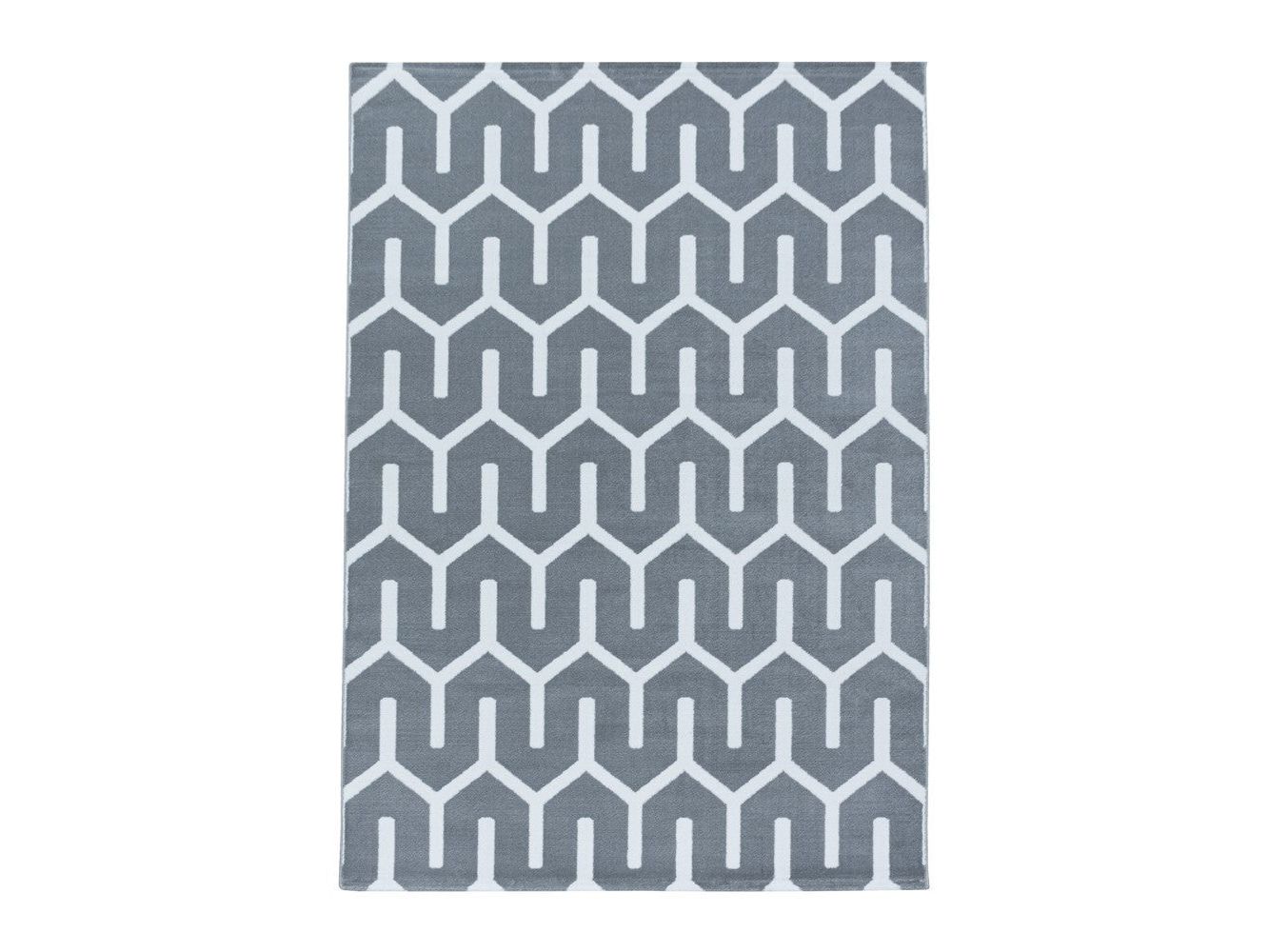 Wohnzimmerteppich Kurzflor Teppich Gitter Design Soft Flor Grau