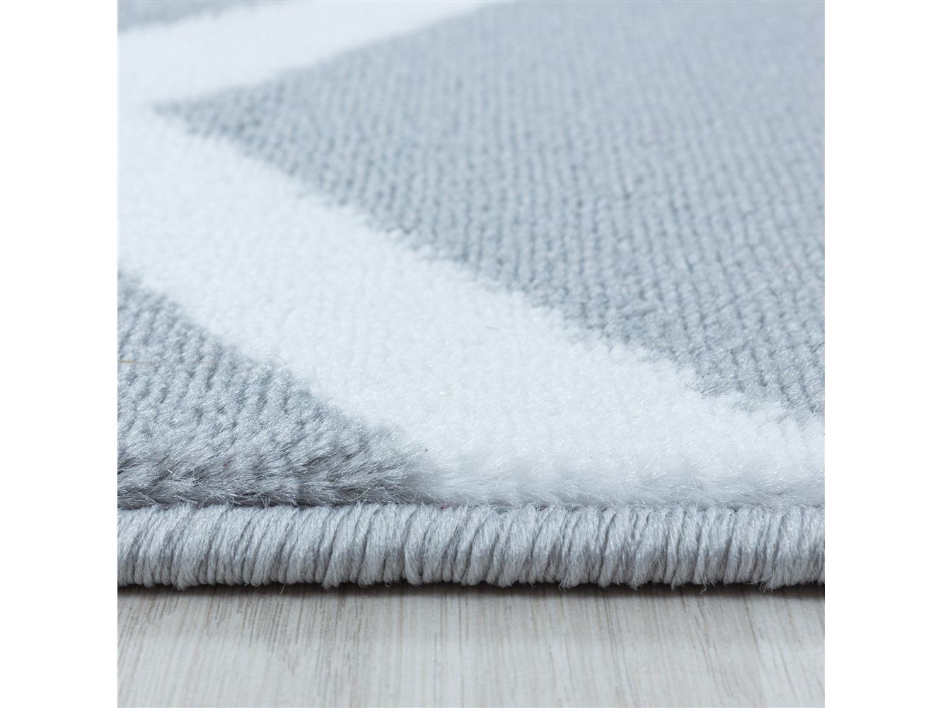 Wohnzimmerteppich Kurzflor Teppich Gitter Design Soft Flor Grau