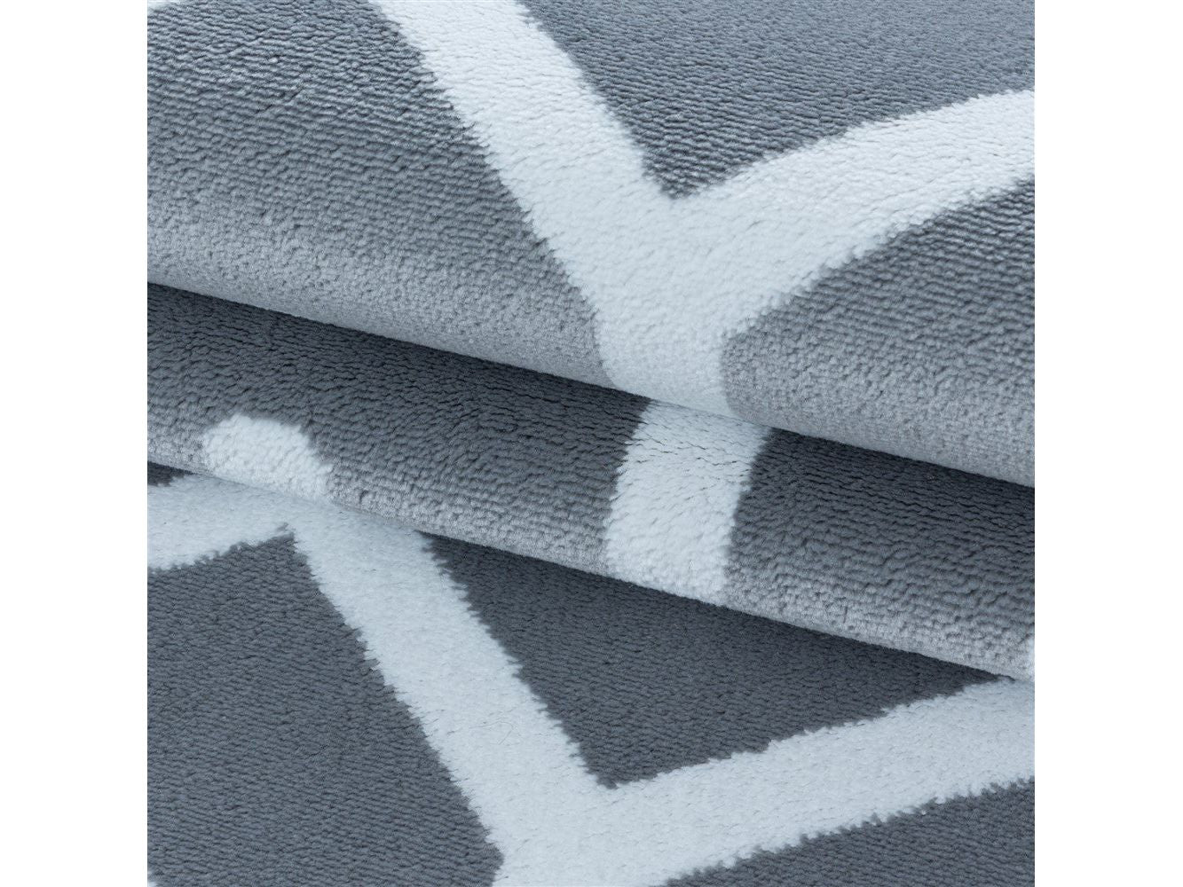 Wohnzimmerteppich Kurzflor Teppich Gitter Design Soft Flor Grau