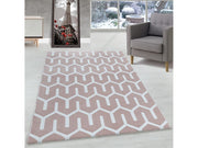 Wohnzimmerteppich Kurzflor Teppich Gitter Design Soft Flor Pink