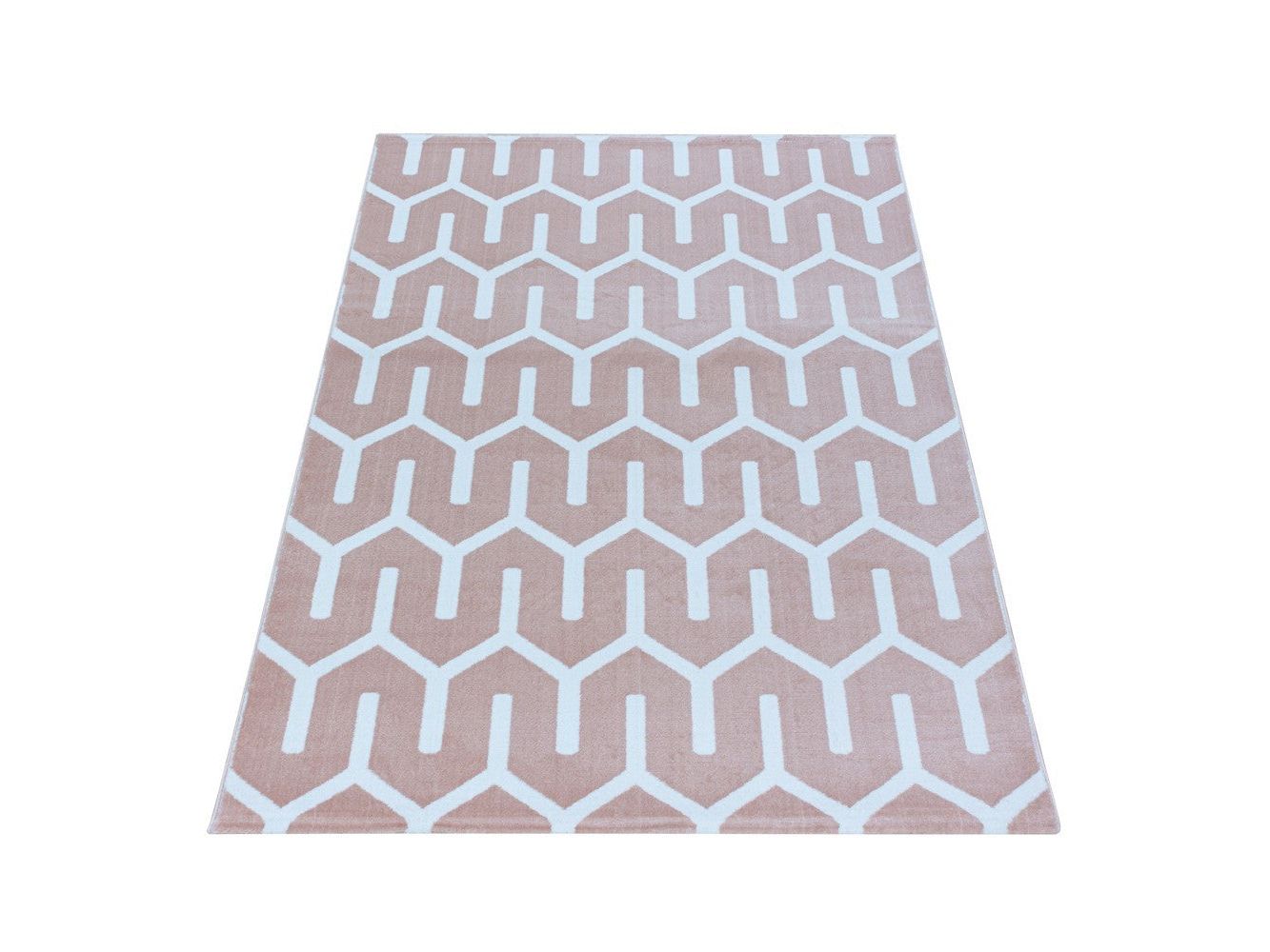 Wohnzimmerteppich Kurzflor Teppich Gitter Design Soft Flor Pink