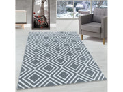 Wohnzimmerteppich Kurzflor Teppich Rauten Gitter Design Soft Flor Grau