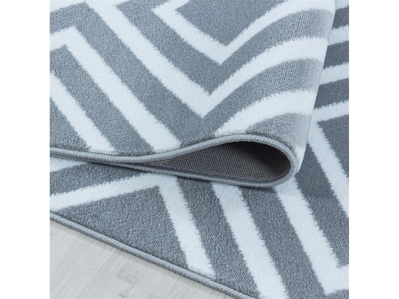 Wohnzimmerteppich Kurzflor Teppich Rauten Gitter Design Soft Flor Grau