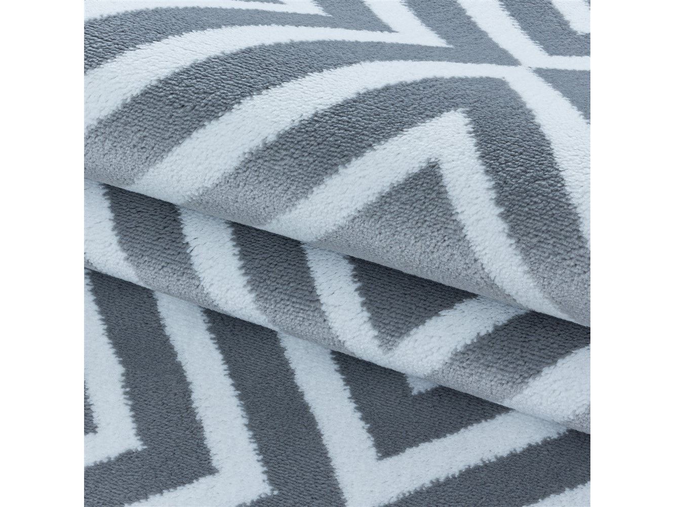 Wohnzimmerteppich Kurzflor Teppich Rauten Gitter Design Soft Flor Grau