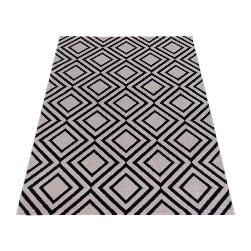 Wohnzimmerteppich Kurzflor Teppich Rauten Gitter Design Soft Flor Pink