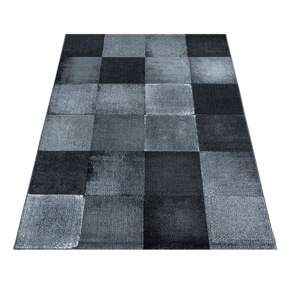 Wohnzimmerteppich Kurzflor Teppich Viereck Gitter Design Schwarz