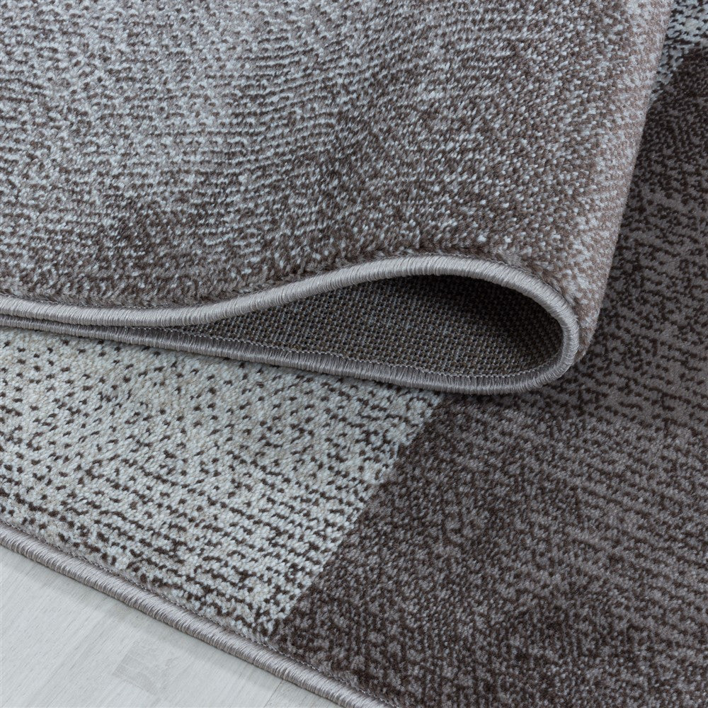 Wohnzimmerteppich Kurzflor Teppich Viereck Gitter Design Braun